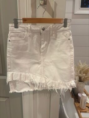 Sam Edelman White Ruffle Hem Denim Mini Skirt
